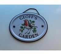 Personalised Embossed Metal Garden Sign 12x15cm - British Bird Design - Outdoor Decorative Hanging Garden Plaque - Weatherproof Metal Sign for Garden Walls Fences or Sheds (Geoff)