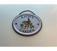 Personalised Embossed Metal Garden Sign 12x15cm - British Bird Design - Outdoor Decorative Hanging Garden Plaque - Weatherproof Metal Sign for Garden Walls Fences or Sheds (Kath)