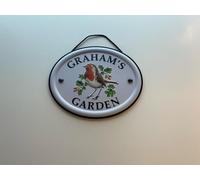 Personalised Embossed Metal Garden Sign 12x15cm - British Bird Design - Outdoor Decorative Hanging Garden Plaque - Weatherproof Metal Sign for Garden Walls Fences or Sheds (Graham)