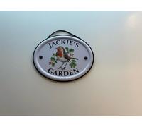 Personalised Embossed Metal Garden Sign 12x15cm - British Bird Design - Outdoor Decorative Hanging Garden Plaque - Weatherproof Metal Sign for Garden Walls Fences or Sheds (Jackie)