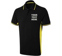 Personalised Embroidered Adults Two Tone Polo Shirt, Free Left Chest Text Polo, 50% Polyester, 50% Cotton Polo Shirt Black Yellow