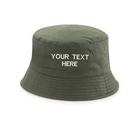 Personalised Embroidered Any Text Reversible Bucket Hat, B686 Orignal Headwear Short Brim Hat Cap Unisex Gift (OliveGreen/Stone)