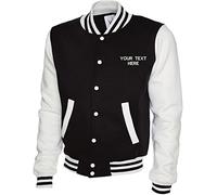 Personalised Embroidered Any Text UC525 Jacket, Your Text Name Men's Varsity Jacket S to 2XL (M, Black/White)