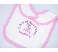 Personalised Embroidered Baby Bib - Girls Birthday - This Princess is 1 - Crown and Number 1 Design - Add ***Any Name*** & ***Date*** If Required