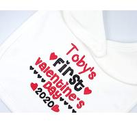 Personalised Embroidered Baby Bib - Unisex Boys or Girls - ADD Any Name First Valentines Day *ADD Any Year* - Unique Novelty Gift and Keepsake (White)