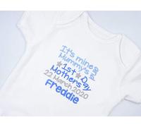 Personalised Embroidered Baby Boys Short Sleeved Bodysuit/Vest - It's Mine and Mummy's - Happy 1ST Mothers Day Mummy - Boys Novelty Unique Gift