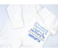 Personalised Embroidered Baby Boys Sleepsuit Babygrow - It's Mine and Mummy's - Happy 1ST Mothers Day Mummy - Boys Novelty Unique Gift