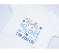 Personalised Embroidered Baby Boys Vest Bodysuit Hello World