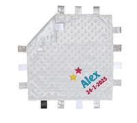 Personalised Embroidered Baby Dimple Comforter Tags Blanket with Name and Date of Birth Newborn Boy or Girl (Grey Bubble)
