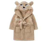 Personalised Embroidered Baby Dressing Gown Robe White Grey Blue Pink Animal Present Birthday Toddler Christmas. (12-18 Months, Brown Puppy)
