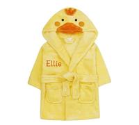 Personalised Embroidered Baby Dressing Gown Robe White Grey Blue Pink Animal Present Birthday Toddler Christmas. (12-18 Months, Yellow Duck)
