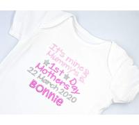 Personalised Embroidered Baby Girls Short Sleeved Bodysuit/Vest - It's Mine and Mummy's - Happy 1ST Mothers Day Mummy - Girls Novelty Unique Gift