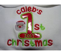 Personalised Embroidered Baby Toddler Boy Girl Short Sleeved Vest Bodysuit - Christmas - Name's 1st Christmas Applique 1 & Santa - Add *Any Name* (Newborn)