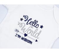 Personalised Embroidered Baby Unisex Vest Bodysuit Hello World