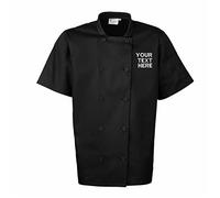 Personalised Embroidered Chefs Jacket Short Sleeve Unisex ANY TEXT Custom Jacket (4XL, BLACK)