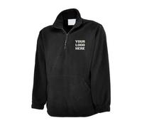 Personalised Embroidered Classic 1/4 Zip Fleece Jacket, Free Left Chest Text And Your Customise Logo, 100% Polyester Super Anti Pill Micro Fleece Jacket, Casual Wear, Workwear Jacket Black