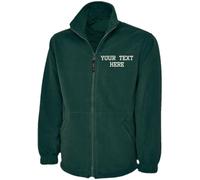 Personalised Embroidered Full Zip Fleece Unisex Jacket, Free Left Chest Text Customise Jacket, 100% Polyester Super Anti Pill Micro Fleece Jacket Bottle Green