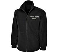 Personalised Embroidered Full Zip Fleece Unisex Jacket, Free Left Chest Text Customise Jacket, 100% Polyester Super Anti Pill Micro Fleece Jacket Black