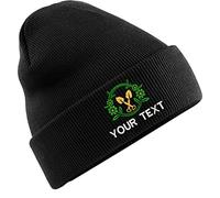 Personalised Embroidered Gardening Your Text Name BC045 Beanie, Work Wear Any Text Name Logo Unisex Hat (Black)