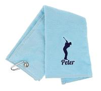 Personalised Embroidered Golf Towel with Any Name Any Font Luxury Velour 50cm x 40cm Custom Embroidered Golf Towel with Carabiner Clip Gift- Golf Gifts for men and women (Light Blue)