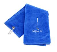 Personalised Embroidered Golf Towel with Any Name Any Font Luxury Velour 50cm x 40cm Custom Embroidered Golf Towel with Carabiner Clip Gift- Golf Gifts for men and women (Royal Blue)