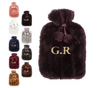 Personalised Embroidered Hot Water Bottle with Fluffy Faux Rabbit Fur Cover 2L Capacity Explosion Proof 33x19cm for Hand Warmth and Christmas Gifts#8