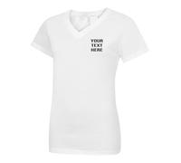 Personalised Embroidered Ladies Classic V Neck T Shirt, Free Left Chest Text T Shirt, 100% Cotton T Shirt White