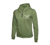 Personalised embroidered Ladies Hoodie Logo or text embroidery Unisex Olympic Classic Full Zip Hooded Sweatshirt workwear From XS to 3XL(M, OLIVE)