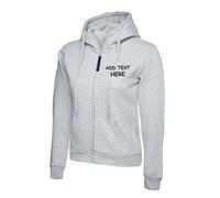 Personalised embroidered Ladies Hoodie Logo or text embroidery Unisex Olympic Classic Full Zip Hooded Sweatshirt workwear From XS to 3XL(XS, HEATHERGREY)