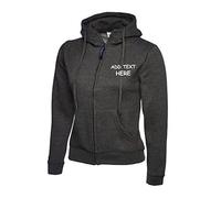 Personalised embroidered Ladies Hoodie Logo or text embroidery Unisex Olympic Classic Full Zip Hooded Sweatshirt workwear From XS to 3XL(XL, CHARCOAL)
