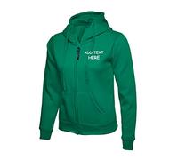 Personalised embroidered Ladies Hoodie Logo or text embroidery Unisex Olympic Classic Full Zip Hooded Sweatshirt workwear From XS to 3XL(XXL, KELLYGREEN)