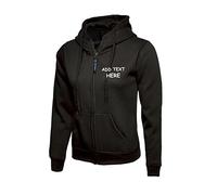Personalised embroidered Ladies Hoodie Logo or text embroidery Unisex Olympic Classic Full Zip Hooded Sweatshirt workwear From XS to 3XL(XL, BLACK)