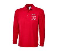Personalised Embroidered Longsleeve Heavyweight Olympic Poloshirt Your Text Uniform Workwear Text (L, Red)