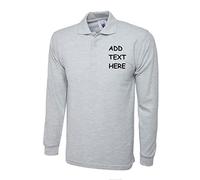 Personalised Embroidered Longsleeve Heavyweight Olympic Poloshirt Your Text Uniform Workwear Text (M, Heather Grey)