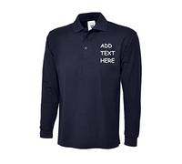 Personalised Embroidered Longsleeve Heavyweight Olympic Poloshirt Your Text Uniform Workwear Text (M, Navy)