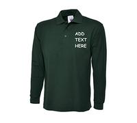 Personalised Embroidered Longsleeve Heavyweight Olympic Poloshirt Your Text Uniform Workwear Text (XL, Bottle Green)