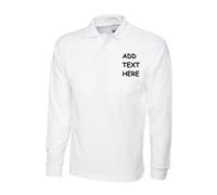 Personalised Embroidered Longsleeve Heavyweight Olympic Poloshirt Your Text Uniform Workwear Text (XL, White)
