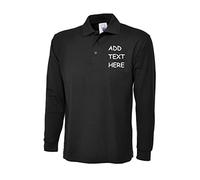 Personalised Embroidered Longsleeve Heavyweight Olympic Poloshirt Your Text Uniform Workwear Text (XS, Black)