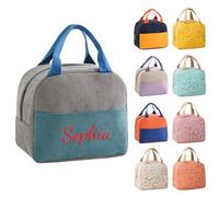 Personalised Embroidered Lunch Bag for Women Kids Adults, Custom Name Insulated Waterproof Lunch Tote Bag, Reusable Lightweight Lunch Box for School Work Office Picnic Travel (Grey)