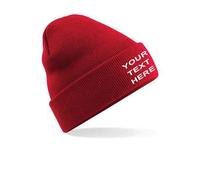Personalised/Embroidered Mens/Ladies Beanie Hat, Text/Logo (Classic Red)