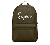 Personalised Embroidered Name in Swirl Font Mini Back Pack, Back to School Accessory for Kids, Nursery Reading Bag for Girls, One Size, Olive Green