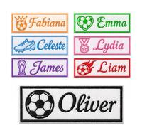 Personalised Embroidered Name Patch with Football Pattern, Custom Iron On/Sew On World Cup Fan Name Tags for Backpacks, Pets, Kids School Uniforms, Nursery, Washable Durable Fabric Labels (Design C)