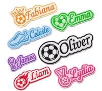 Personalised Embroidered Name Patch with Football Pattern, Custom Iron On/Sew On World Cup Fan Name Tags for Backpacks, Pets, Kids School Uniforms, Nursery, Washable Durable Fabric Labels (Design B)