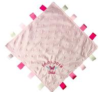 Personalised Embroidered Pink Butterfly Dimple Baby Comforter Blanket with Satin Tags