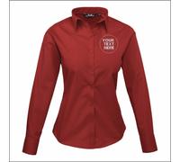 Personalised Embroidered Premier Ladies Long Sleeve Poplin Blouse Formal Shirt