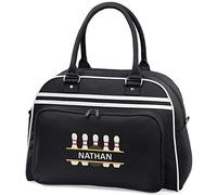 Personalised Embroidered Retro 10 Pin Bowling Ball Bag. Free P&P (Black & White)