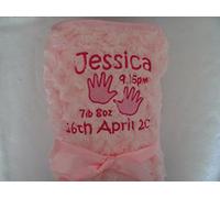 Personalised Embroidered Rose Swirl Fleece Lined Baby Blanket Hands Design