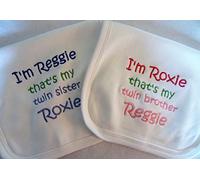 Personalised Embroidered Twins Brother OR Sister - Twin Bibs - Newborn Baby Boy Girl Twin Brother or Twin Sister - Colour of Your Choice