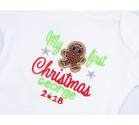 Personalised Embroidered Unisex Short Sleeved Vest Bodysuit - My First Christmas Gingerbread Man Applique - Add *Any Name* (6-9 Months)