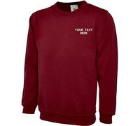 Personalised Embroidered Your Text Classic Sweatshirt Casual Workwear Partywear Unisex Adult Gift Top(S, Maroon)